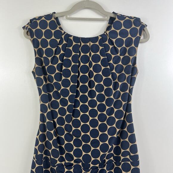 Lela Rose Tan Navy Polka Dot Sheath Dress Size 2 Drop Waist Classic Preppy Silk - Picture 2 of 13